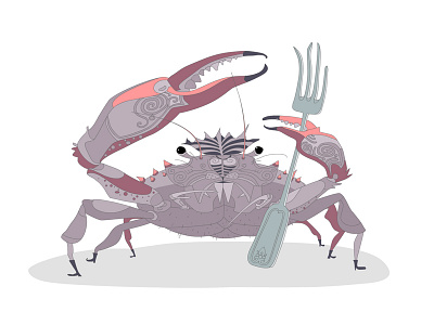 Crab character crab fork illustration seafood tattoo