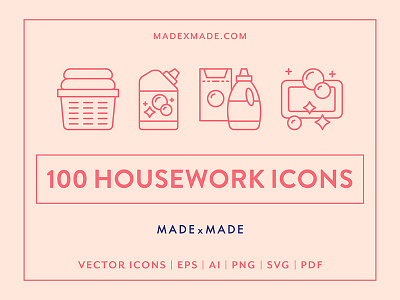 Made By Made | Line Icons – Housework cleaning housework icons illustrations infographics kitchen laundry line icons symbols ui ux vector