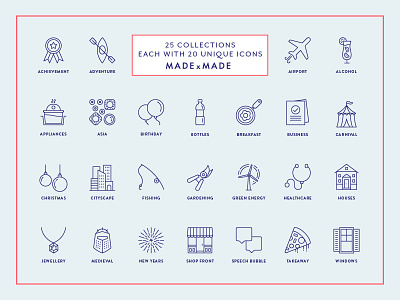 Made By Made | Line Icons – Mega Bundle Volume 1 food icons illustrations infographics line icons mega bundle party sustainability symbols ui ux vector