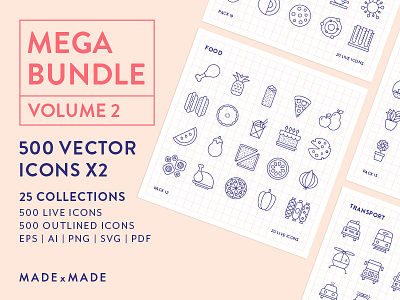 Made By Made | Line Icons – Mega Bundle Volume 2 food icons illustrations infographics line icons mega bundle party sustainability symbols ui ux vector