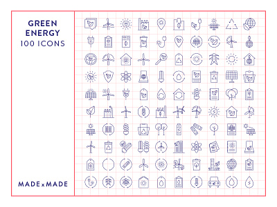 Made By Made | Line Icons – Green Energy electricity environment green energy icons illustrations infographics line icons sustainability symbols ui ux vector