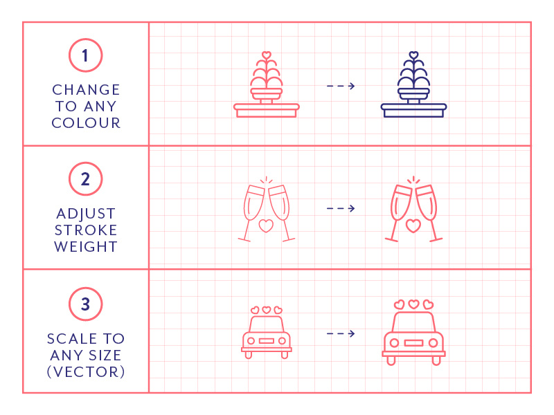 Made By Made | Line Icons – Wedding love party engagement wedding ux ui infographics symbols illustrations vector icons line icons