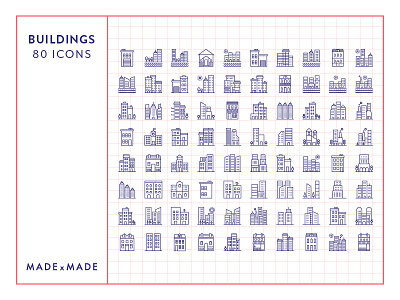 Made By Made | Line Icons – Buildings apartments buildings city icons illustrations infographics line icons symbols town ui ux vector