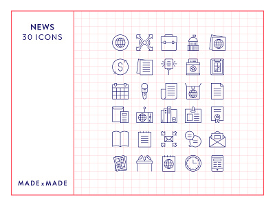 FREEBIE – Made By Made | Line Icons – News current affairs icons illustrations infographics line icons media news reporting symbols ui ux vector