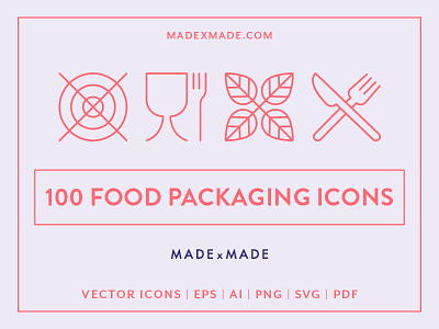 Made by Made | 100x Line Icons – Food Packaging food food and beverage graphic design icons illustrations infographics line icons packaging symbols ui ux vector