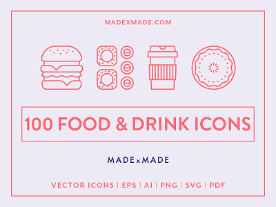 Made By Made | Line Icons – Food & Drink alcohol asian coffee dinner drink fast food food icecream icons illustrations infographics japanese line icons lunch symbols takeaway ui ux vector