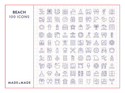Made By Made | Line Icons – Beach beach food and drinks icons illustrations infographics line icons marine animals ocean summer symbols ui ux vector water sports