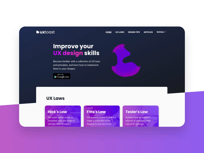 uxtoast homepage redesign educational gradient landing page learn ux poppins purple purple gradient typography ux laws web web design website