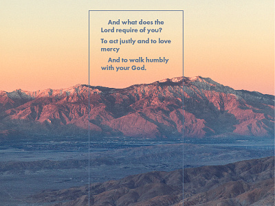 Micah 6.8 bible verse mountains poster sun set