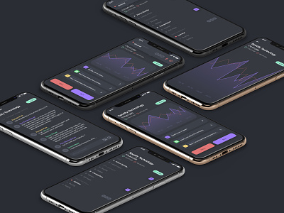Social stock app app buttons cards chat dark dark mode dark ui graph graphs icons ios iphone iphone app messages product design statistics stock tags ui