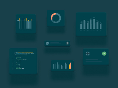 Code and charts banners app banner bar chart bar charts cards code dark green graph graphs green neomorphism orange pie pie chart salmon shadows terminal ui ui design yellow