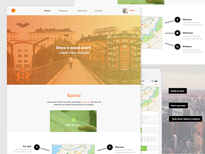 Social event website event green landing one pager orange sketch web webdesign