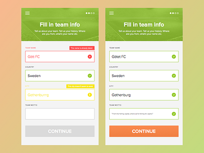 Football App sign up app football forms green ios orange registration sign up ui