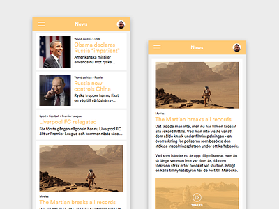 2. News on the phone cards feed material mobile news ui yellow