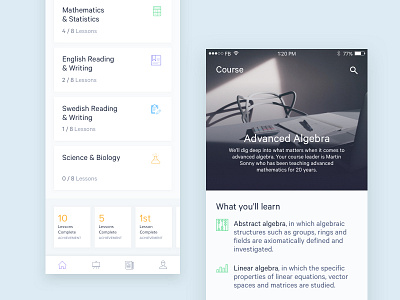 Learning app app cards ios learn menu minimalistic mobile profile responsive stats