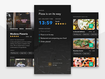 Pizza Delivery App app cards dark food ios profile ui ux