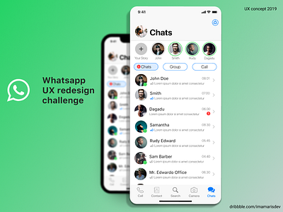 Whatsapp Redesign Challenge (Chat App) Screenshot 2 adobe xd branding chat chat app clean iphone mobile ux design