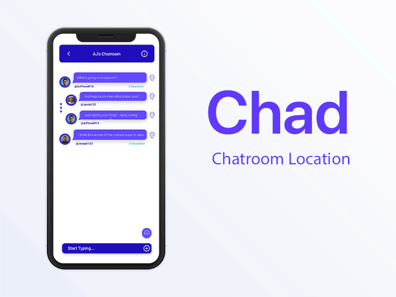 Chad - Chatroom Locations animations chat chatroom framer x google maps location location app location based location pin meetup message messaging mobile network principle sketch social media social media app ui ux ui animation