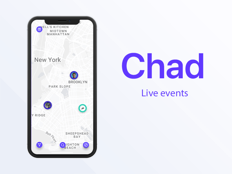 Chad - Live Events animate animation chatrooms design design app events facebook gif google maps instagram location messaging mobile mobile app social media social media app ui ui ux ux wireframes