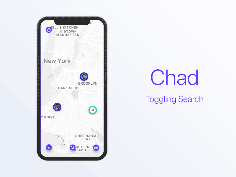 Chad - Toggle Search chat chat app chat bubble location location app location based messenger messenger app mobile mobile animation mobile app mobile app design search social social app social media social media app ui user ux ui