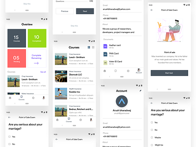 Insurance Training App for Agents adobexd app design branding graphicdesign icon icons design illustration micro interaction minimal typography ui animation ui ux webuiuxdesign