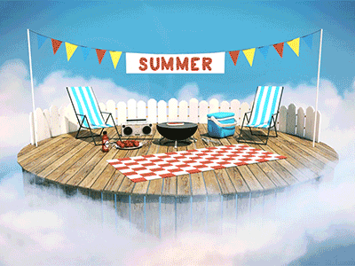 Summer Time [gif] 3d bbq bbw c4d gif meat picknick platform sky summer sun vacation
