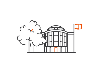 Discover Headquarters architecture art bird branding building business company design discover flag flat geometric icon illustration line orange symbol tree windows work