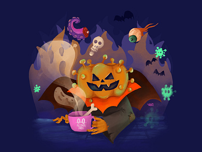 HalloweenVirus coronavirus covid 19 digital painting halloween happy halloween horror illustration procreate pumpkin