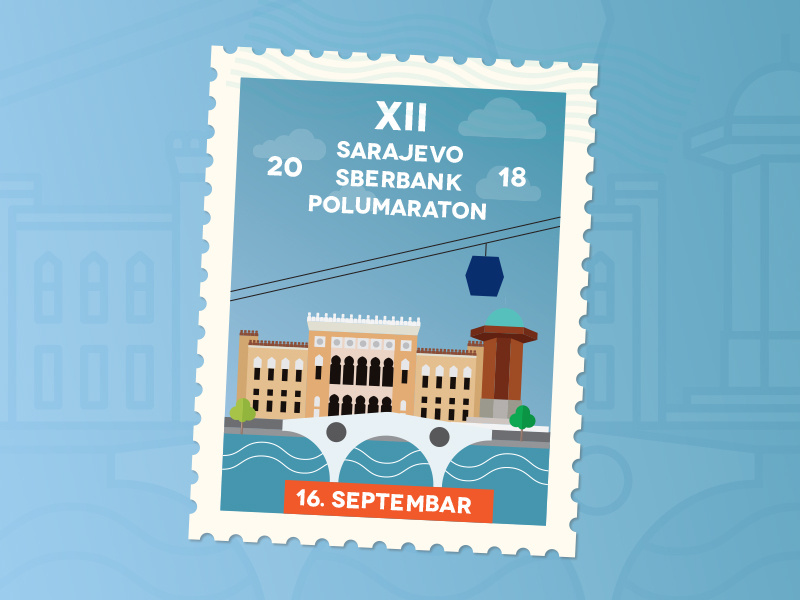 Sarajevo Sberbank Hlafmarathon 2018 Visual medal print running run bosniaandherzegovina icon stamp history architecture postcard halfmarathon sarajevo