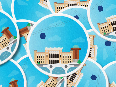 Greetings from Sarajevo! architecture brand branding coasters colors design discover explore gradient icon ilustration logo sarajevo sights sightseeing skyline stickers symbols vector