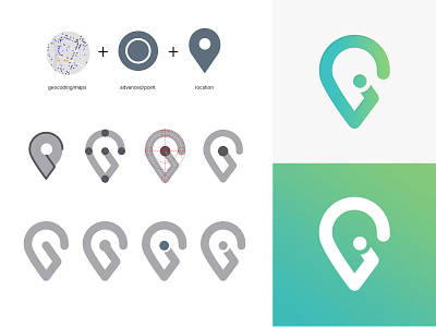 Geocoding Icon Explortation advance android app branding concept design dot draw exploration exploring form gradient icon icons ios location pin process sketch typography