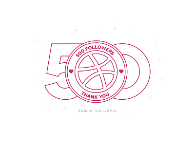 500 Followers, Thank You Everyone 500 art direction branding concept design dribbble emblem exploration followers illustration line logo mark minimalism outline sticker symbol thankful typography visual design