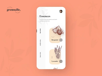 Grenouille animation app aromatic buy concept create creative design draw dribbble essence floral illustration ordering organic perfume plant shot slide symbol ui