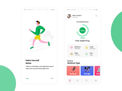 Fitness app application design experiment green illustration ios logo paper plants ui