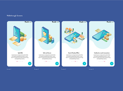 Walkthrough Screens for a Payment application adobe adobexd cashback graphics illustration payment payment app payment method ui ux vector walkthrough welcome screen