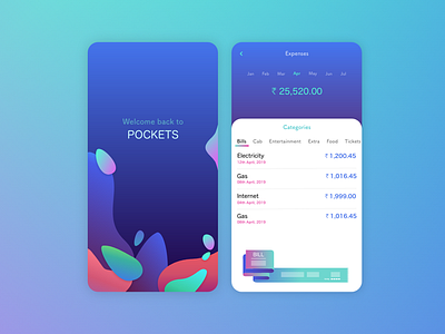 UI for Bill bill bills branding colorful expense tracker floral icon illustration logo mobile mobile app mobile ui pockets ui uidesign ux uxui vector welcome welcome screen