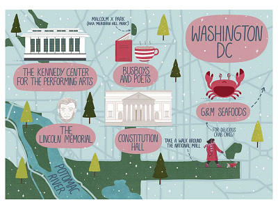 Washington DC, USA - Illustrated Map artwork colourful editorial illustration illustrated map illustration map map design publishing
