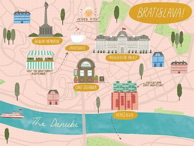 Bratislava, Slovakia - Illustrated Map artwork colourful editorial illustration illustrated map illustration map map design publishing