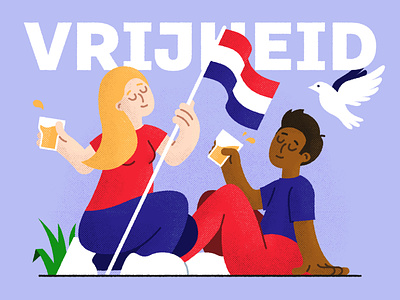 Dutch liberation day 🕊️ 2d beer bird drinking dutch flag freedom graphic design holland illustration illustrator liberation man party peace texture the netherlands war woman