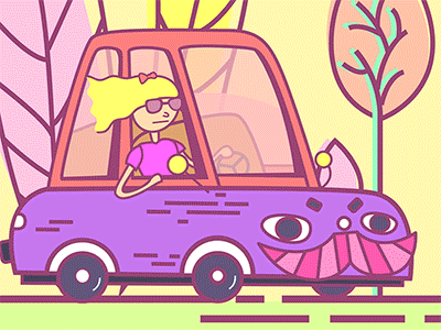 Warm windy day ae animation car cute gif girl illustration line motion warm color