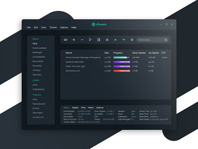UI Design for Torrent Client dark mode dark ui torrent ui design ui ux