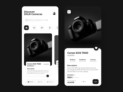 Camera Store - App UI app ui black and white ecommerce simple ui design