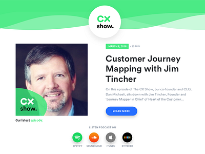 SaleMove's CX Show podcast landing page audio chat customer experience landing page podcast salemove ui ux