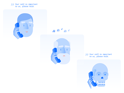 Hold On call customer experience illustration light phone robot salemove skeleton ui ux