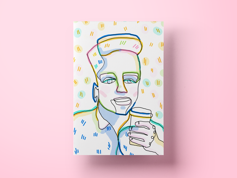 Karl really loves coffee blindtrace burger colors cx food gift illustration lineart portrait poster salemove ui