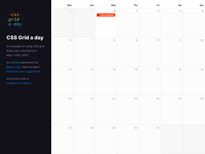 CSS Grid a Day – Index calendar grid layout
