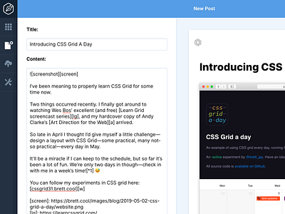 Markdown blog admin – CSS Grid Day 7 blog blue cms css grid grid layout
