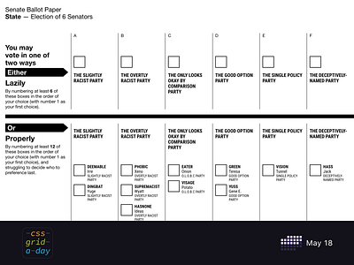 Senate ballot | CSS Grid May 18 css grid