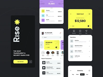 RISE | Mobile Banking | Light theme app app design bank app banking banking card branding design dashboard finance financial app fintech interface light minimal mobile mobile ui payment product design transaction ux