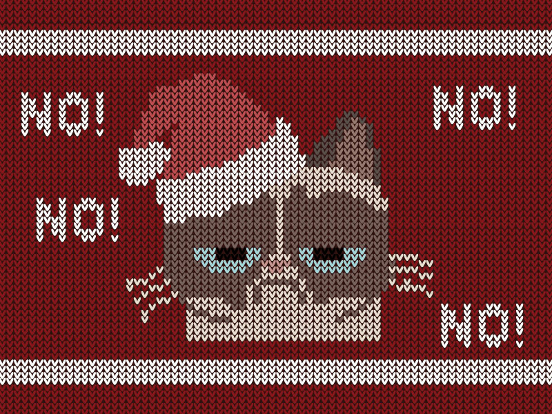 Grumpy Christmas simple flat design knitting grumpy grumpy cat christmas knitted illustration